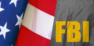 American flag and FBI logo.