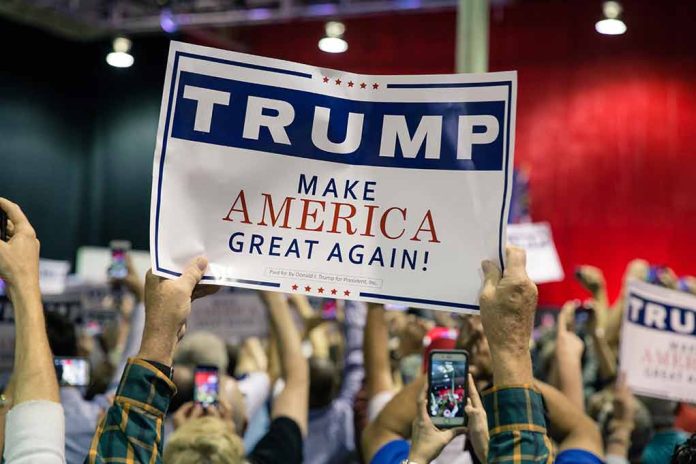 325937153 featured image Sign at crowded rally for Trump campaign.