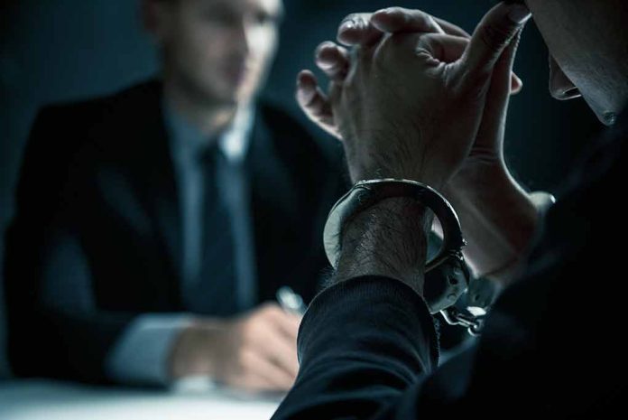 1117417790 featured image Person in handcuffs during interrogation with officer