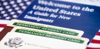 Permanent resident cards with welcome guide and flag