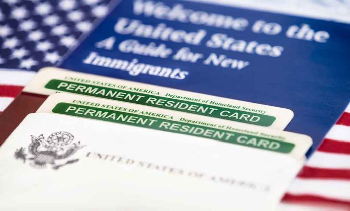 Permanent resident cards with welcome guide and flag