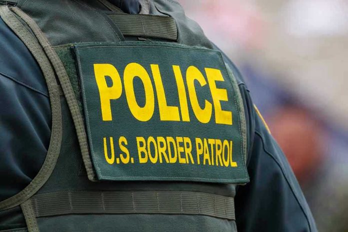 2331437679 "Police U.S. Border Patrol uniform close-up."