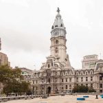 Philadelphia City Hall with a cloudy sky in the background