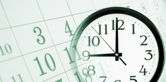 A clock overlaying a calendar illustrating the concept of time management