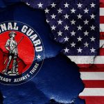 US Guard’s HUGE Show of Homeland Strength National Guard logo over a distressed American flag