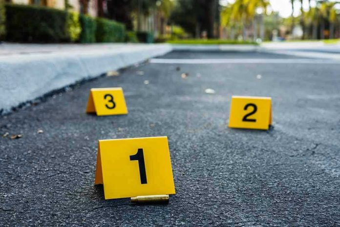 Crime scene markers on asphalt