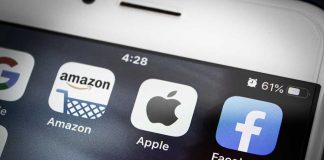 Amazon Apple Facebook apps on smartphone screen