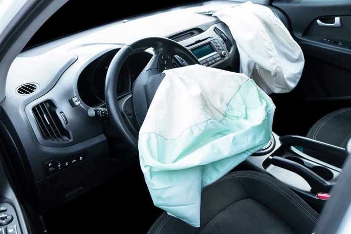 Deployed airbags in cars interior.