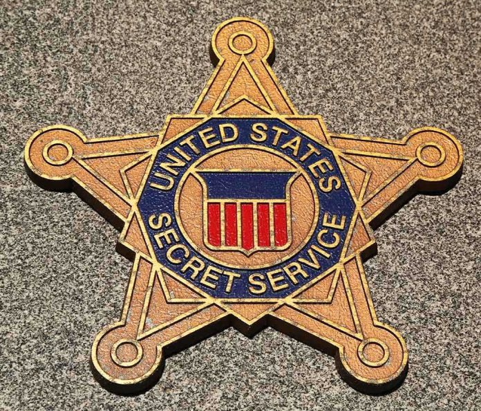 Golden badge of the United States Secret Service displayed on a surface
