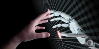 Crosswalk Chaos: Are We Ready for Robots? Human and robotic hand reaching out to touch.