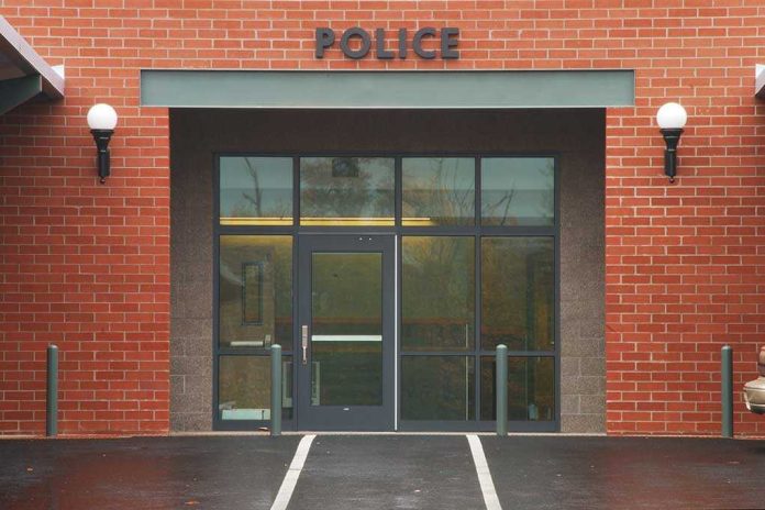 shutterstock_40297654 Entrance of a modern police station with brick facade