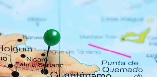Cuba Blackouts Explode — What’s Trump Planning? Map with pin on Guantánamo, Cuba.