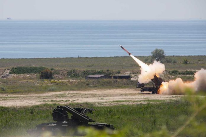 Surface-to-air missile launching from a coastal battery