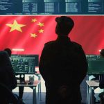Terrifying Surge: AI Turbocharges Cybercrime Military personnel in control room, Chinese flag displayed.