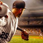 Baseball pitcher winding up to throw in a packed stadium