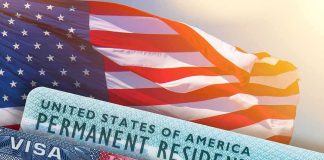 Trump-Era Crackdown Nukes 175,000 Visas U.S. flag with visa and permanent resident cards