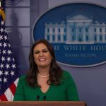 woman speaking at a press podium in the White House briefing room