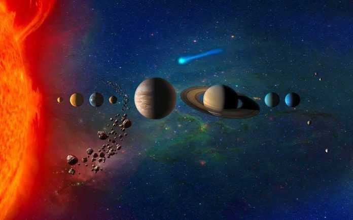 shutterstock_1053104771 Solar system illustration with planets and asteroid belt