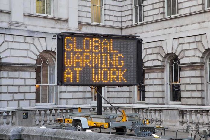 Portable LED sign in a historic courtyard