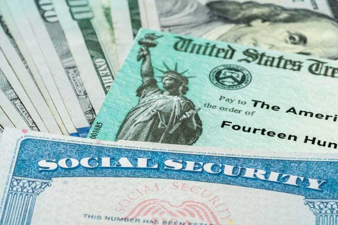 shutterstock_1947115510 Social Security card and U.S. Treasury check on cash