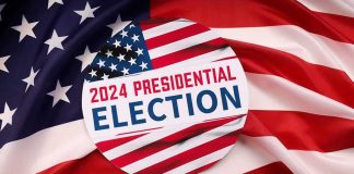 Button for 2024 presidential election on American flag