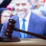 Hunter Biden’s Wild Tease Ignites 2028 Frenzy judge's gavel on desk with blurred suited man in background