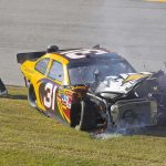 NASCAR Legend’s Brain Scare Stuns Fans Race car with heavy front-end damage on grass