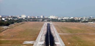 Runway with heavy tire marks at an airport