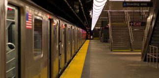 Spain Reels After Rail Inferno Subway train at an empty underground platform