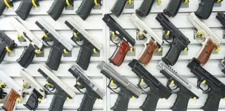 Mississippi Gun Run Turns DARK Fast Wall display of handguns in a gun store