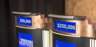 game show podiums with digital displays